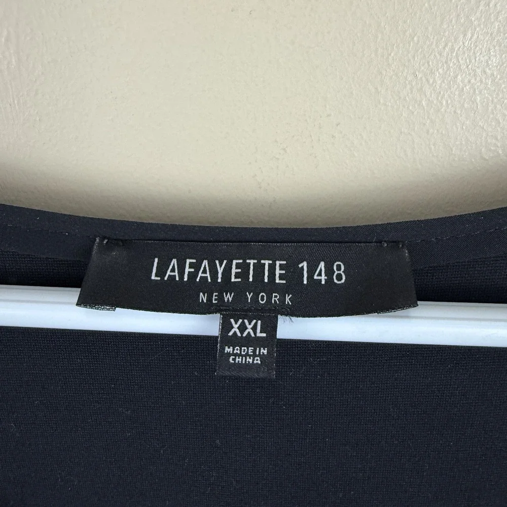 LAFAYETTE‎ 148 Ponte Knit Black Sheer Sleeve Shift Sheath Size XL